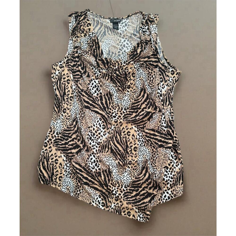 VTG Lane Bryant 3X 24W Y2K Shortsleeve Animal Leopard Print Blouse Top Stretchy